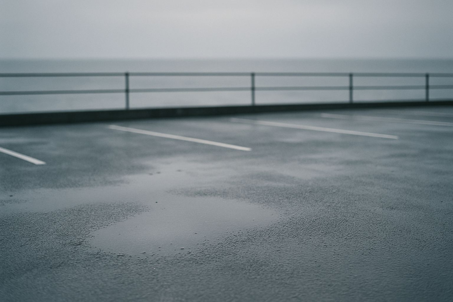 Grey light on a wet surface at the edge of a car park. The place where most of this actually happens.